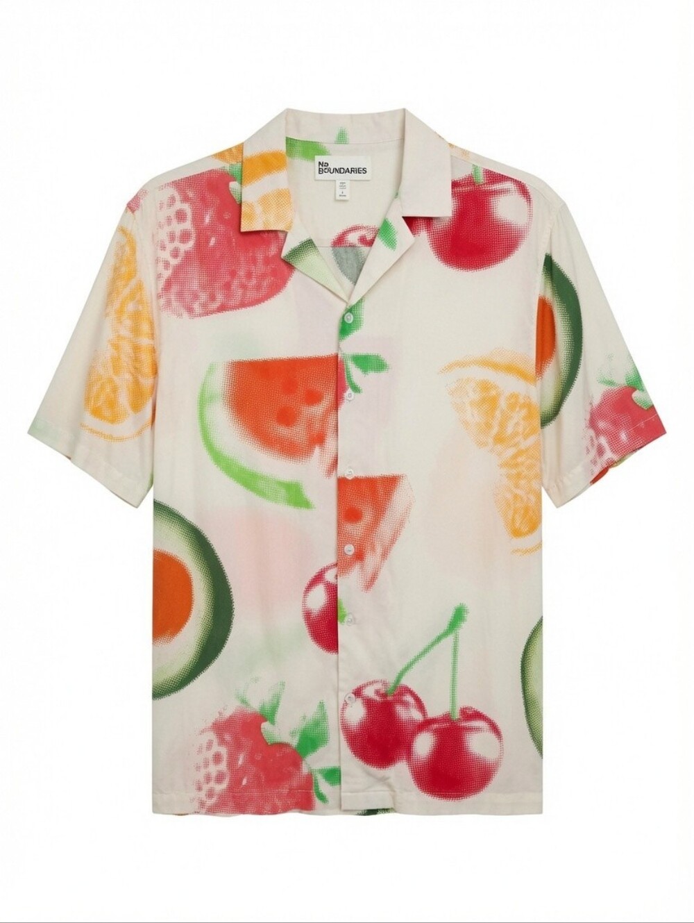 Men's Size XL Short-Sleeve Fruit Print Button-Up Shirt - Cream/Multicolor
